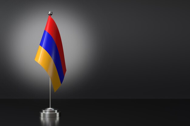 Маленький флаг Армении на черном фоне 3d Rendering