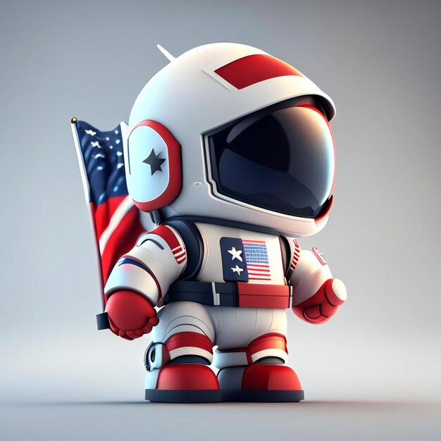 a small astronaut with a flag and a flag