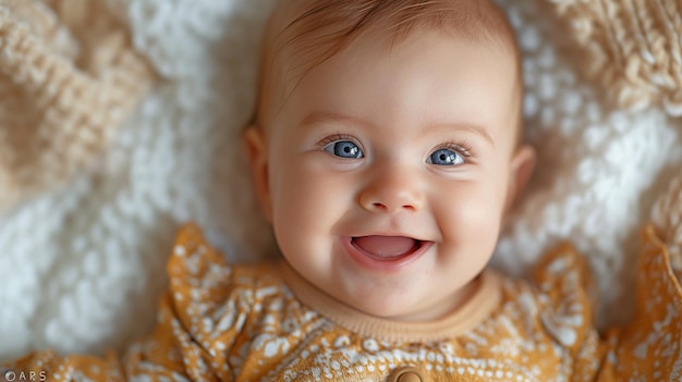 Foto un piccolo bambino che sorride contro uno sfondo bianco