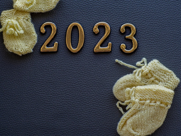 Small baby shoes with 2023 typography