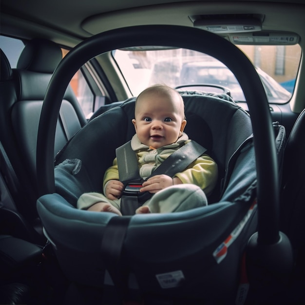 Photo a small baby sit in car seat safely