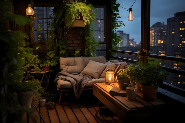 Small balcony with slow evening plants