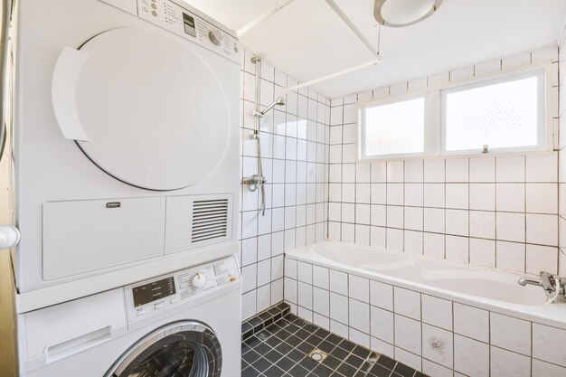 A small bathroom combined with a laundry room