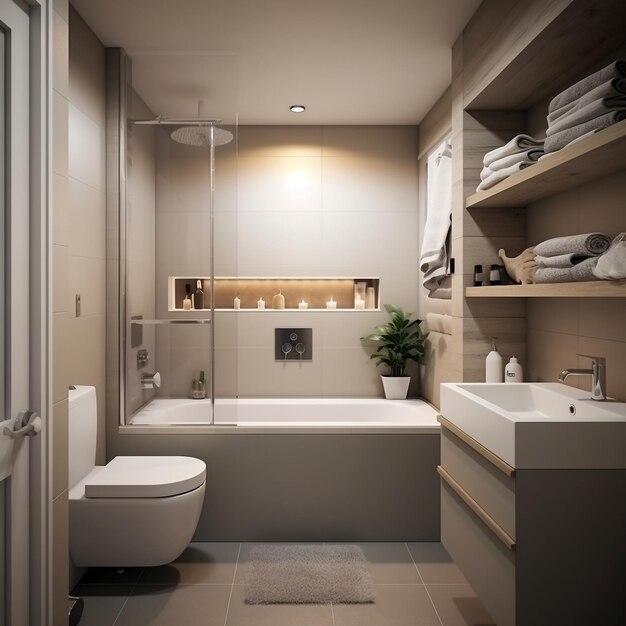 Small bathroom style minimalism soft colors