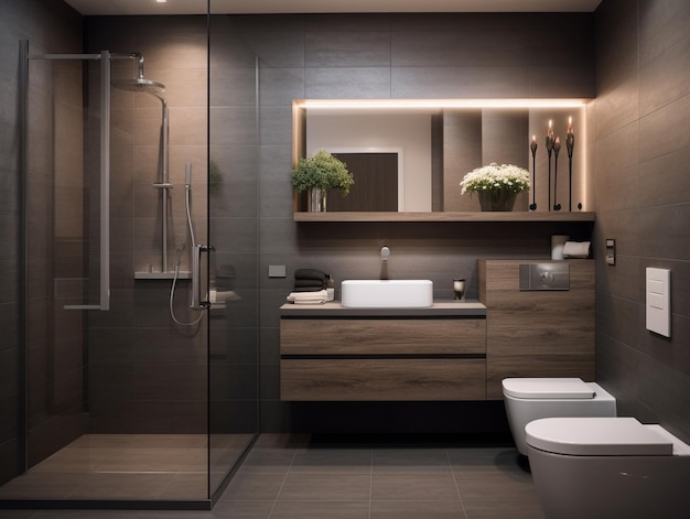 현대적인 디자인 스타일의 작은 욕실