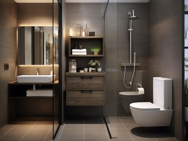 モダンなデザインの小さな浴室