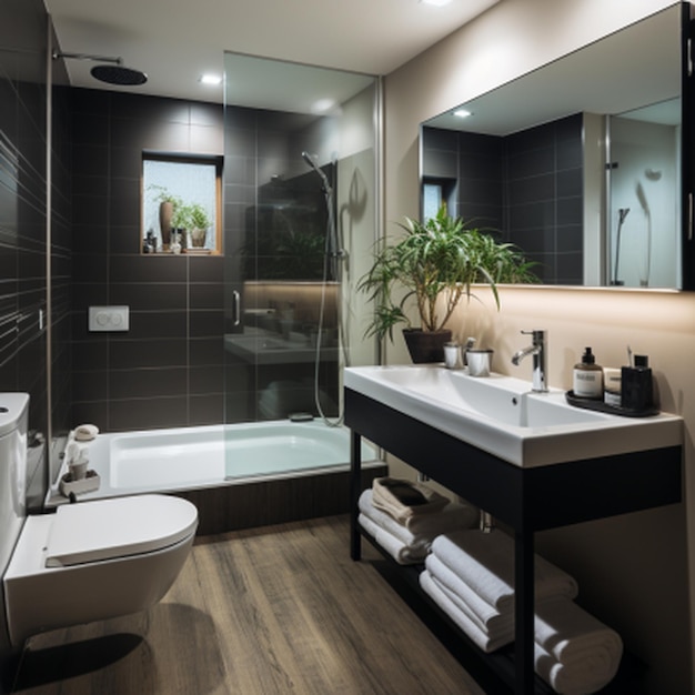 Photo small bathroom with modern design style