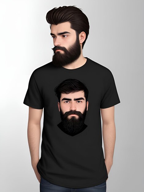 Small beard 20 years old young wearing black classic t shirt