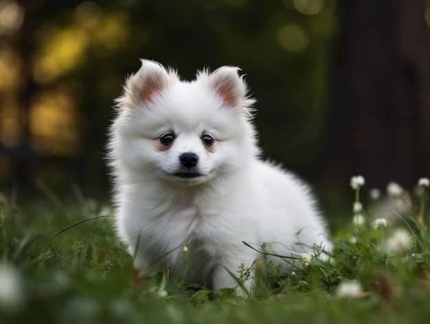 Small beautiful funny dog German Fluffy Spitz