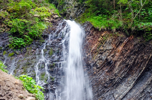 Small, beautiful waterfall in the Carpathians in summer