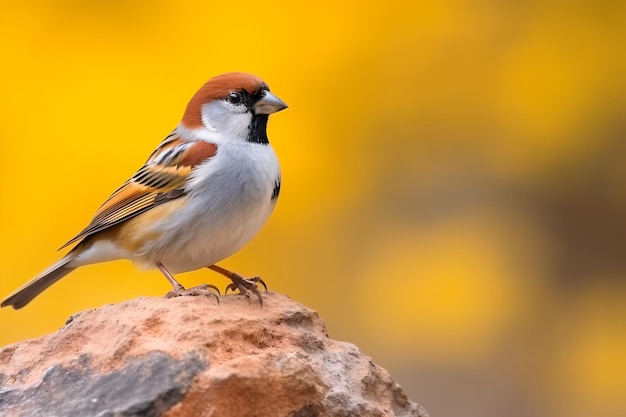 a small bird perched on a rock in the sun