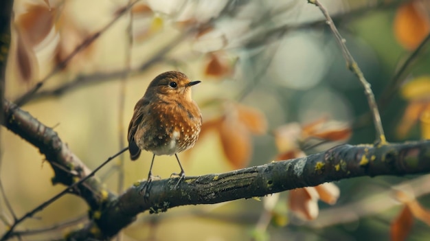 Small Bird Perched on Tree Branch