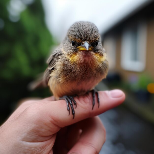 Photo small bird that is sitting on a persons hand