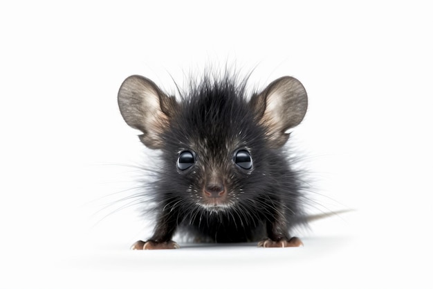 a small black mouse with a long tail