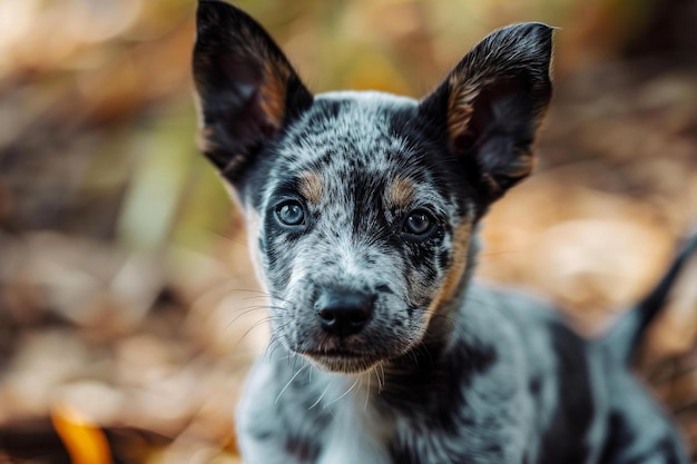 Photo a small black and white dog sitting on the ground