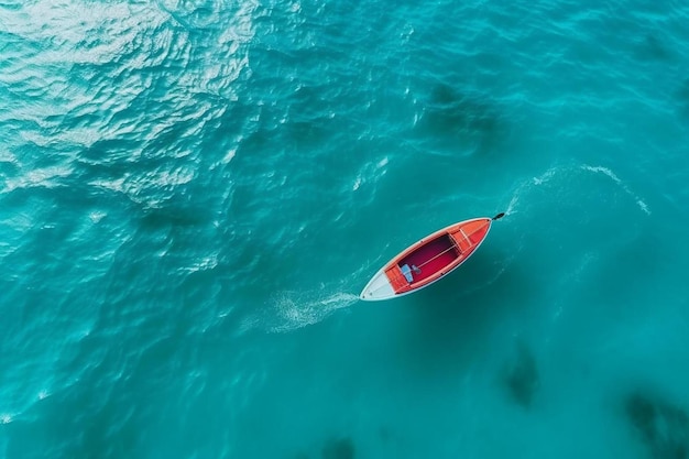 Photo a small boat is floating on the water with a red boat in the water