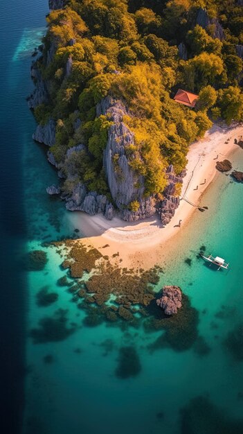 Photo a small boat is on the water near a rocky cliff