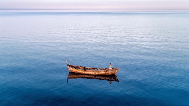 Small boat middle of the sea alone