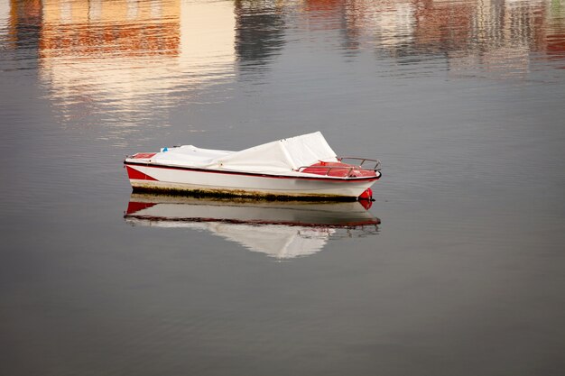 Small boat moored on the coast 