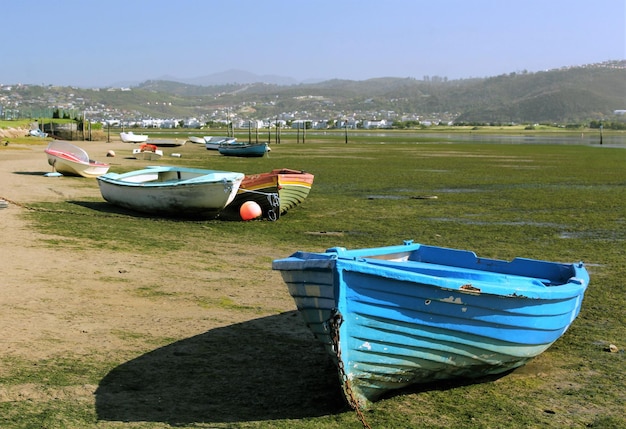 Photo small boats on a beach at knysna boat club during low tide