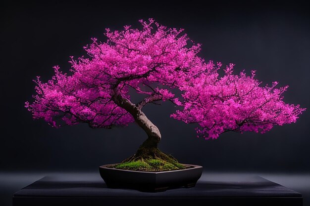 Foto piccolo bonsai di alberi di bakul sfondo rosa scuro