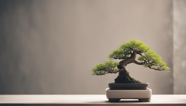 Photo a small bonsai tree on a white shelf