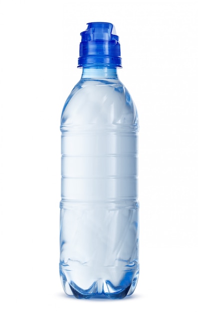 Small bottle of mineral water in plastic isolated on white