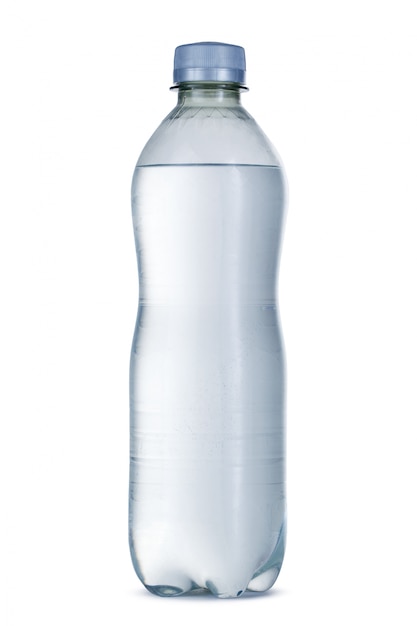 Small bottle of mineral water in plastic isolated on white