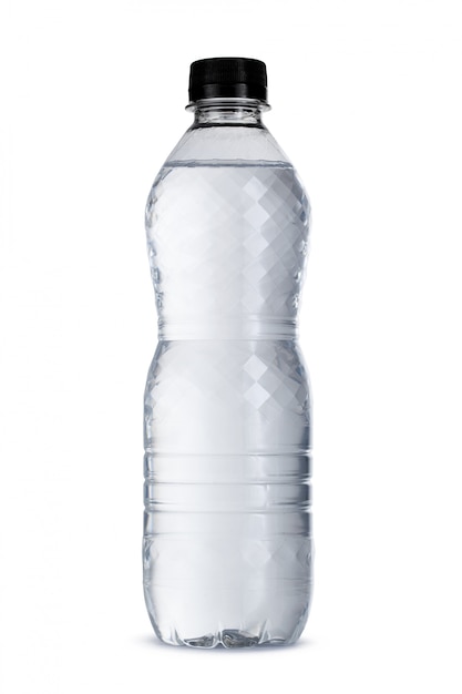 Small bottle of mineral water in plastic isolated on white