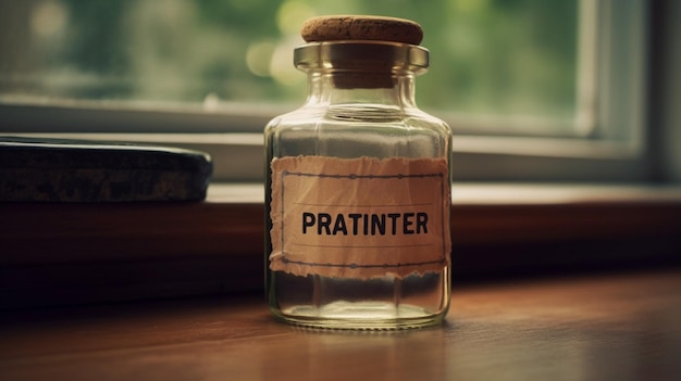 A small bottle of pruniter sits on a window sill.