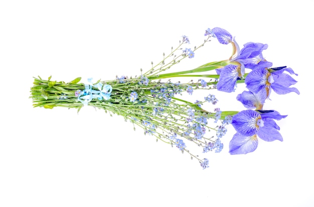 Small bouquet of blue garden flowers. Photo