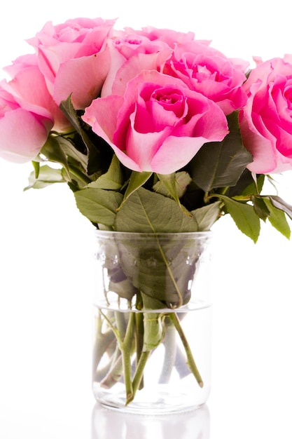 Small bouquet of fresh pink roses.