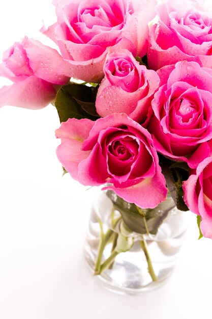 Small bouquet of fresh pink roses.