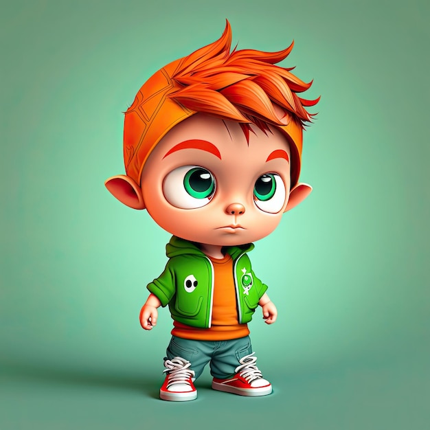 Small boy on colorful background funny cartoon character school kid 3d Generative AI