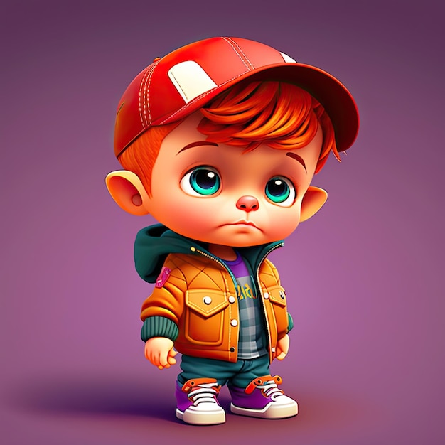 Small boy on colorful background funny cartoon character school kid 3d Generative AI