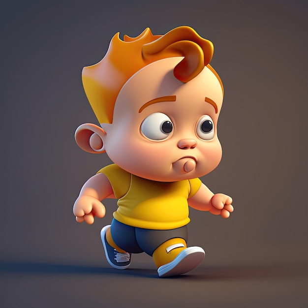 Small boy on colorful background funny cartoon character school kid 3d Generative AI