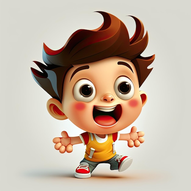 Small boy on colorful background funny cartoon character school kid 3d Generative AI