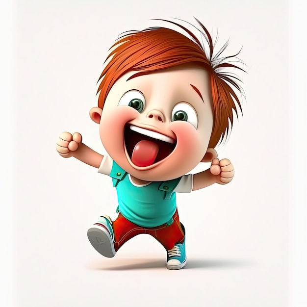 Photo small boy on colorful background funny cartoon character school kid 3d generative ai