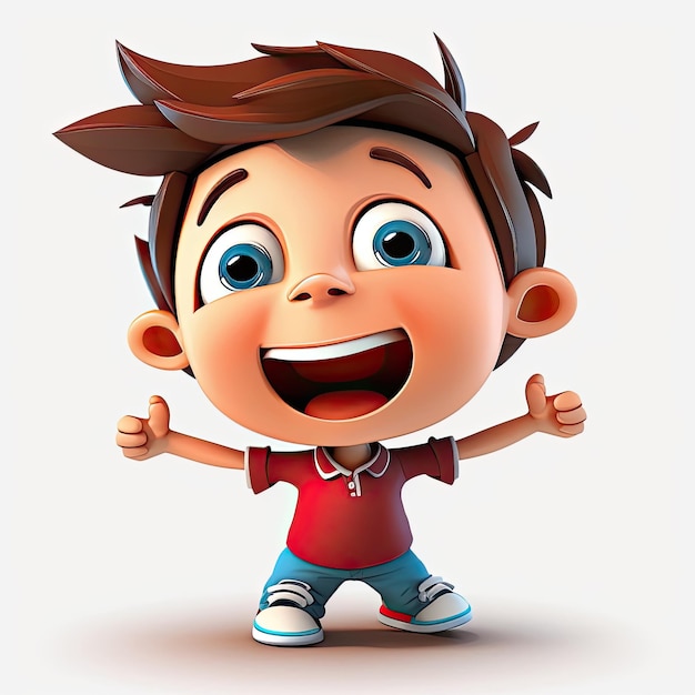 Маленький мальчик на красочном фоне смешной мультяшный персонаж школьник 3d Generative AI