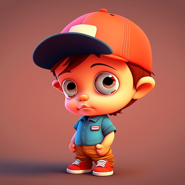 Small boy on colorful background funny cartoon character school kid 3d Generative AI