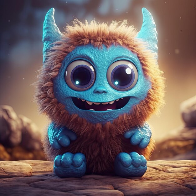 Small brown and cute blue monster pixar style generative ai