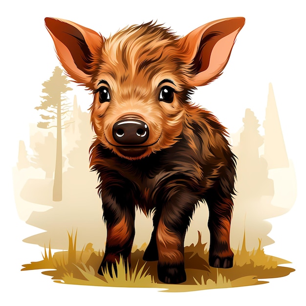 Small brown pig standing on top of grass covered field Generative AI