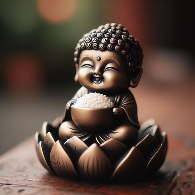 Photo a small buddha statue with a baby in it