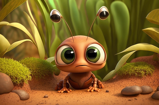 A small bug with big eyes is sitting on the ground.