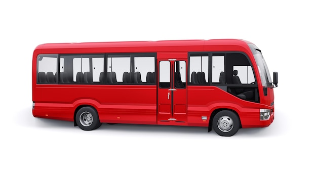 Bus di piccole dimensioni per spostamenti urbani ed extraurbani. auto con cassone vuoto per design e pubblicità. illustrazione 3d.