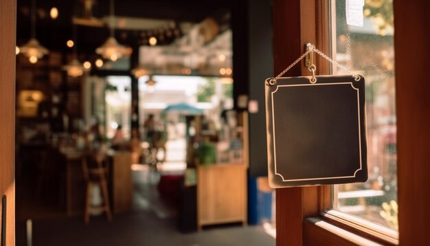 Small business coffee shop with modern decor and rustic wood generated by AI