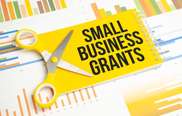 Small Business Grants page with an inscription and a yellow diary