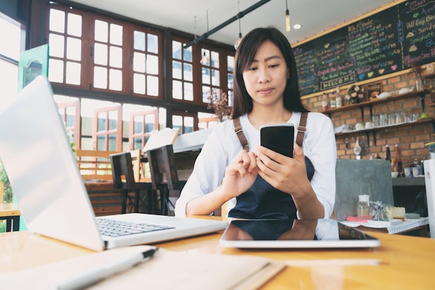 Small business: Happy owner of a cafe. 