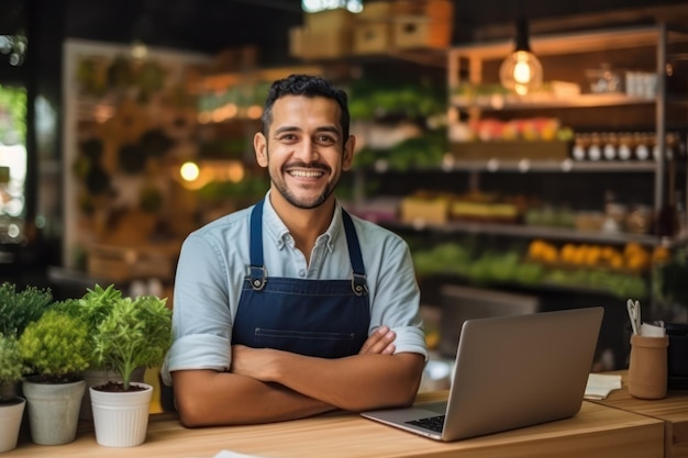 Small business owner male smiling looking at camera