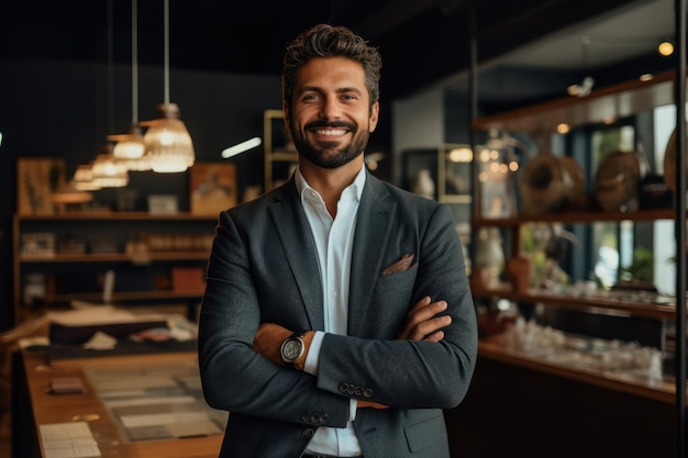 Small business owner male smiling looking at camera